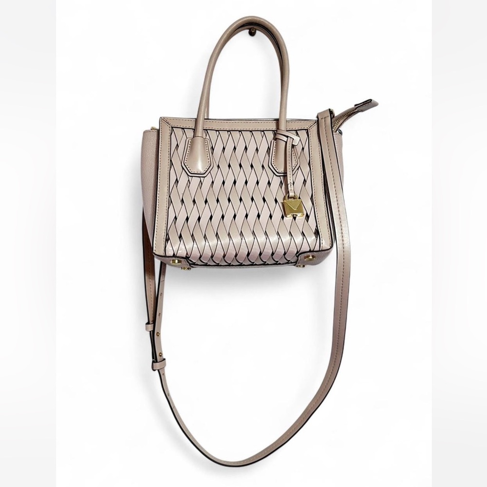 Michael Kors Blush Pink Woven Leather Satchel Crossbody with Gold Lock